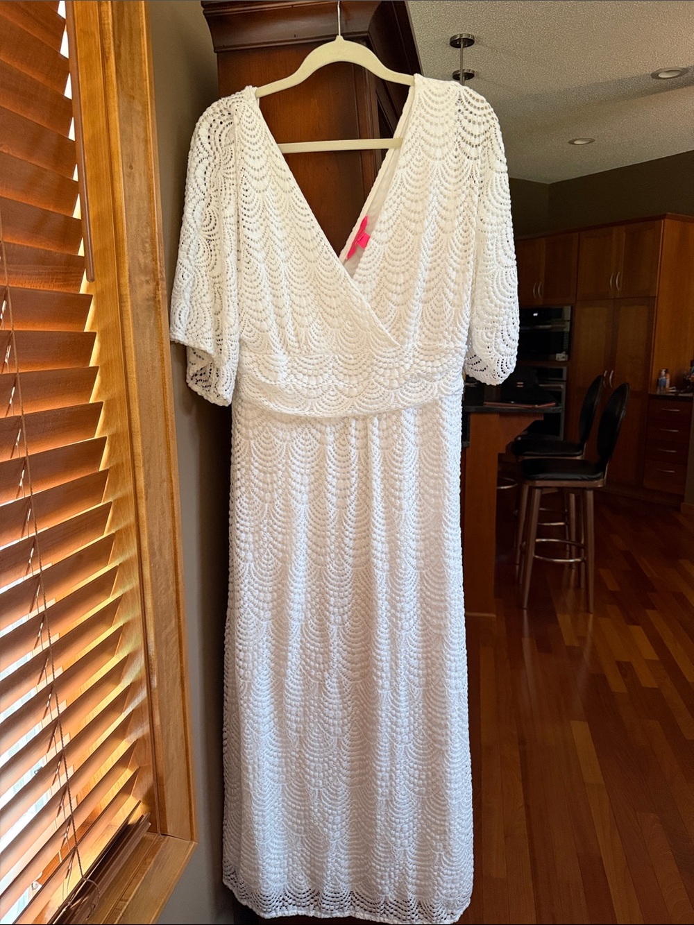 Lilly Pulitzer White Lace Maxi Dress with V-Neck and Flutter Sleeves